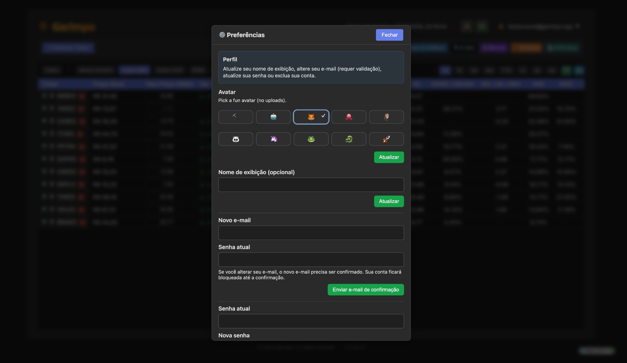 Preferências do Usuário