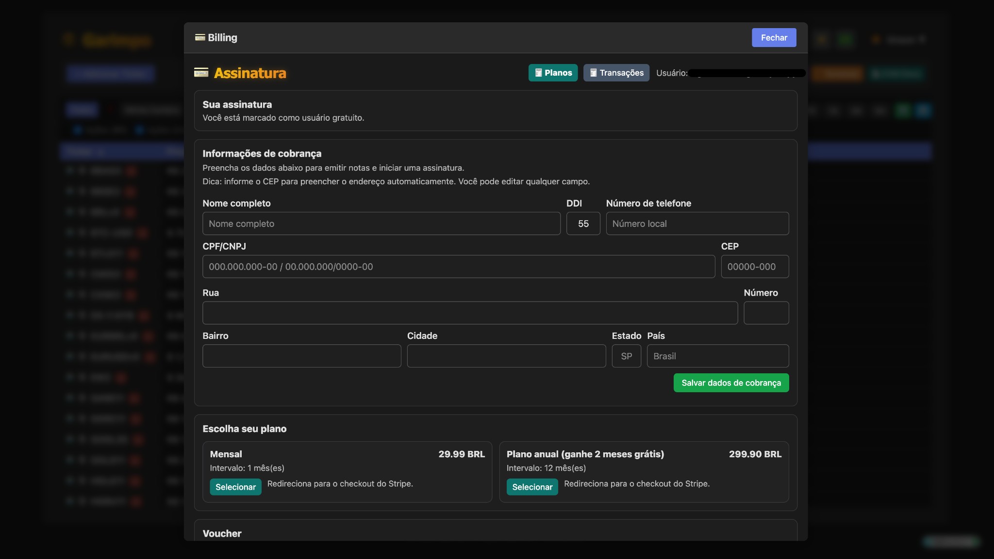 Cobrança e Assinatura