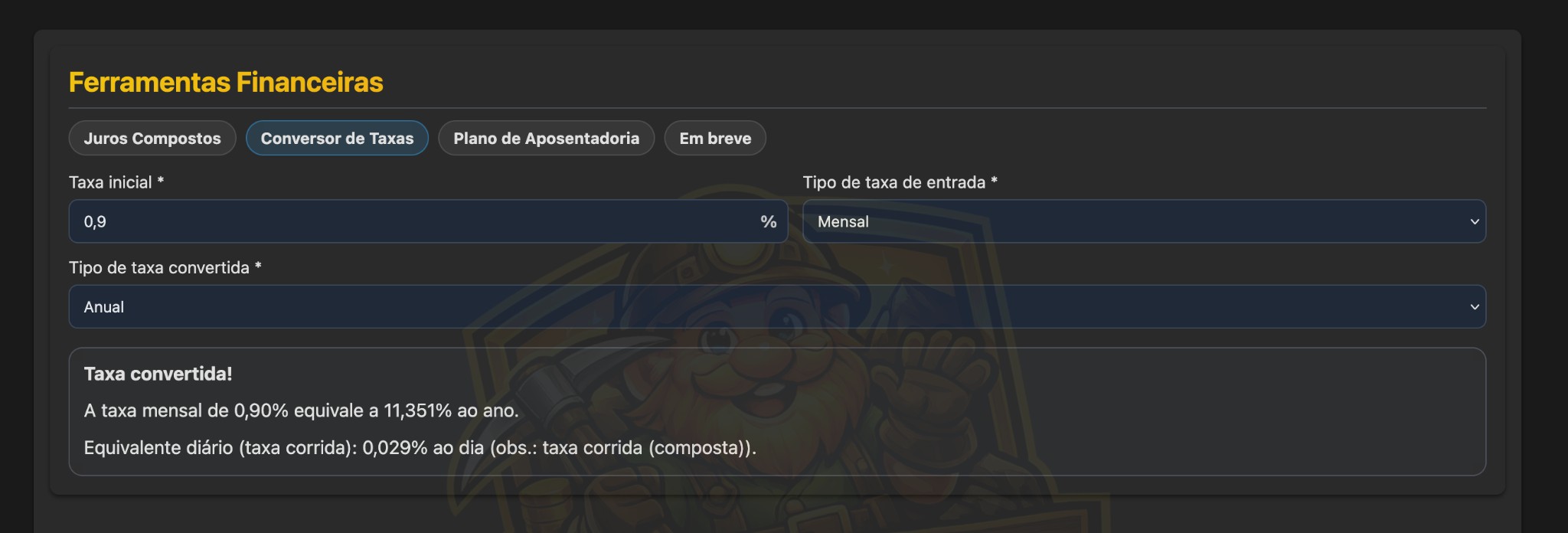 Ferramentas (Conversor de Taxas)
